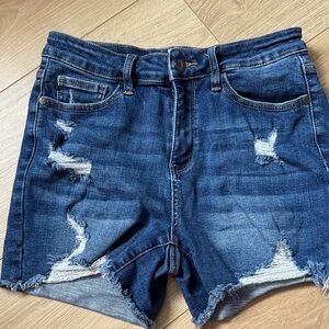 Judy Blue Dark Wash Distressed Jean Shorts